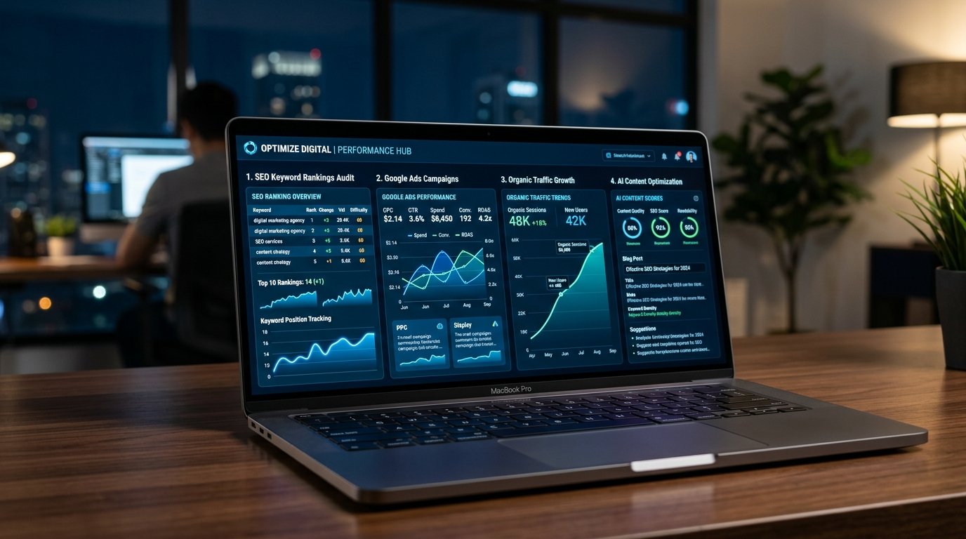 Digital marketing professional working on laptop with live campaign analytics